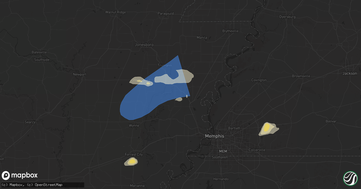 Hail map in Tyronza, AR on May 2, 2025