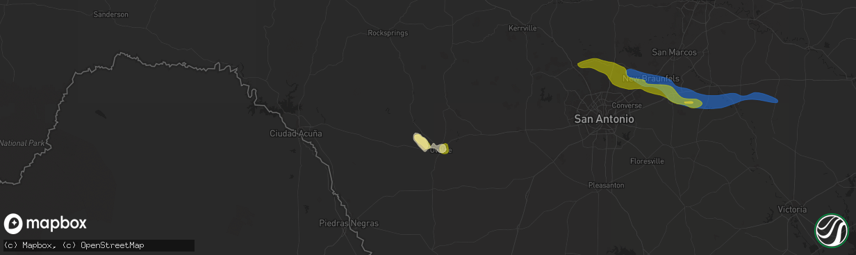 Hail map in Uvalde, TX on May 2, 2025