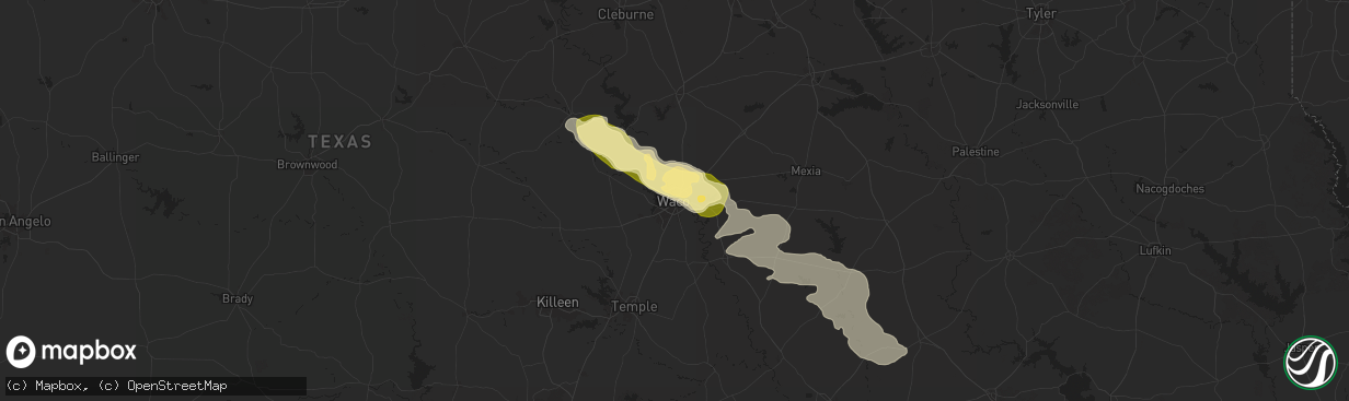 Hail map in Waco, TX on May 2, 2025