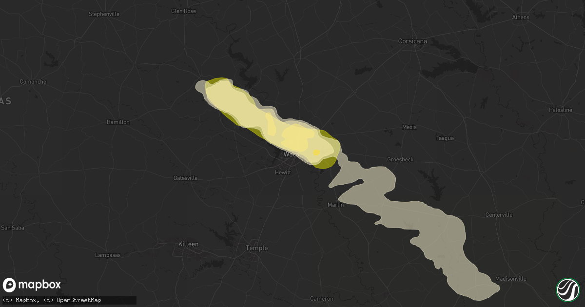Hail map in Waco, TX on May 2, 2025