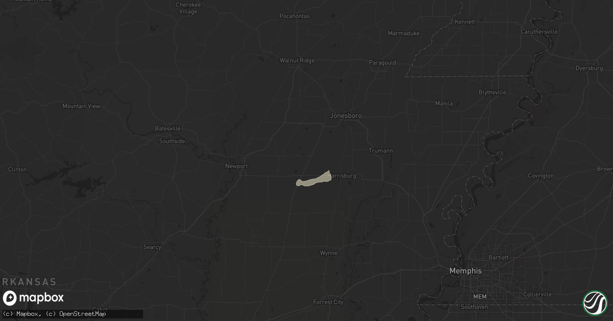 Hail map in Weiner, AR on May 2, 2025