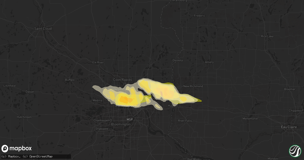 Hail map in Hugo, MN on May 3, 2015