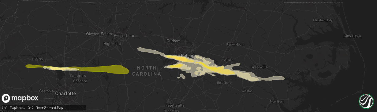 Hail map in Raleigh, NC on May 3, 2016