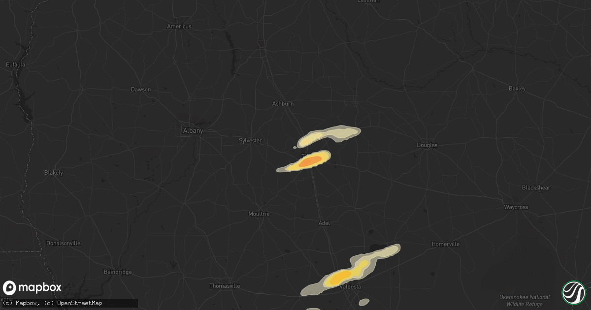 Hail map in Tifton, GA on May 3, 2016
