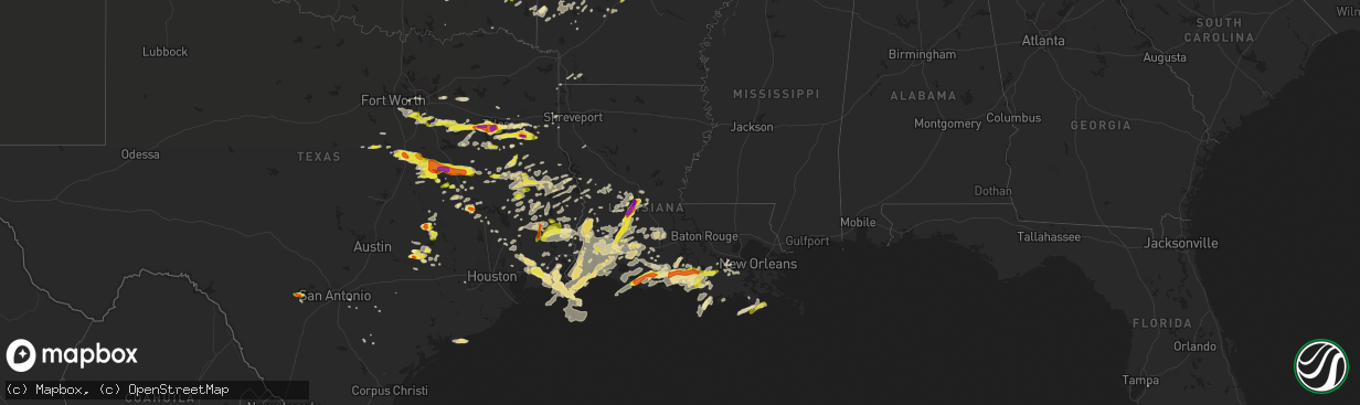 Hail map in Louisiana on May 3, 2017