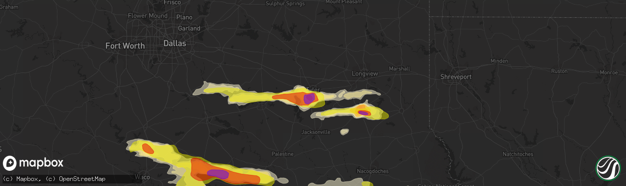 Hail map in Tyler, TX on May 3, 2017