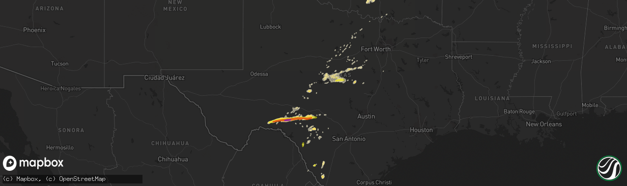 Hail map in Texas on May 3, 2018