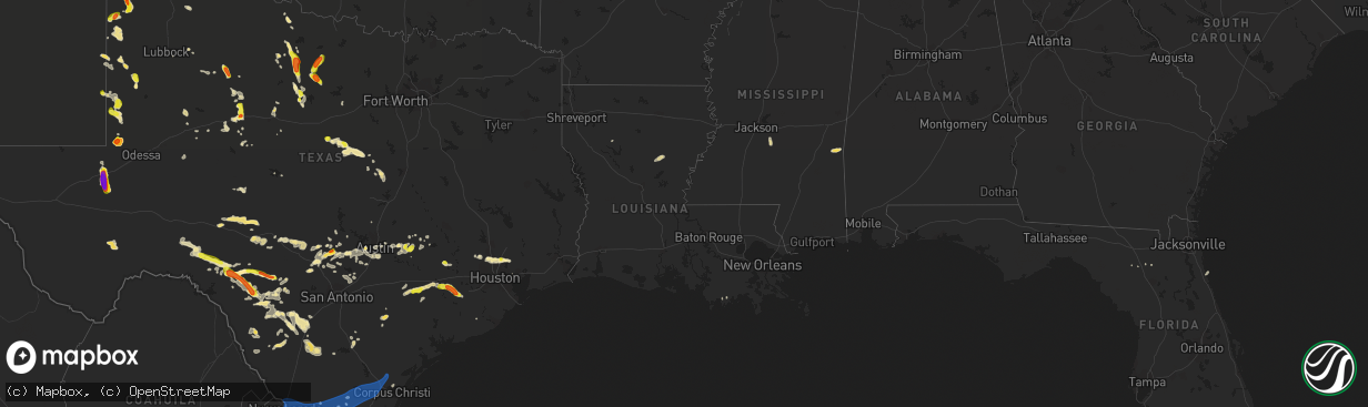 Hail map in Louisiana on May 3, 2019