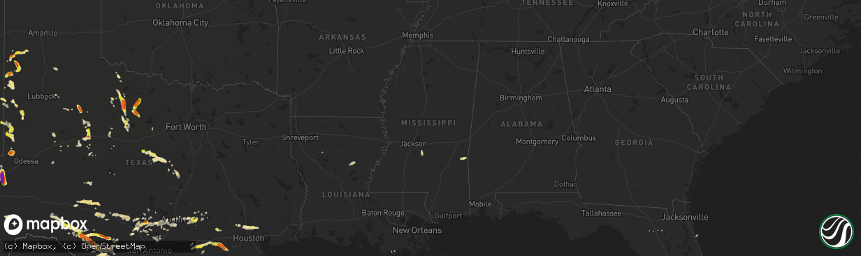 Hail map in Mississippi on May 3, 2019