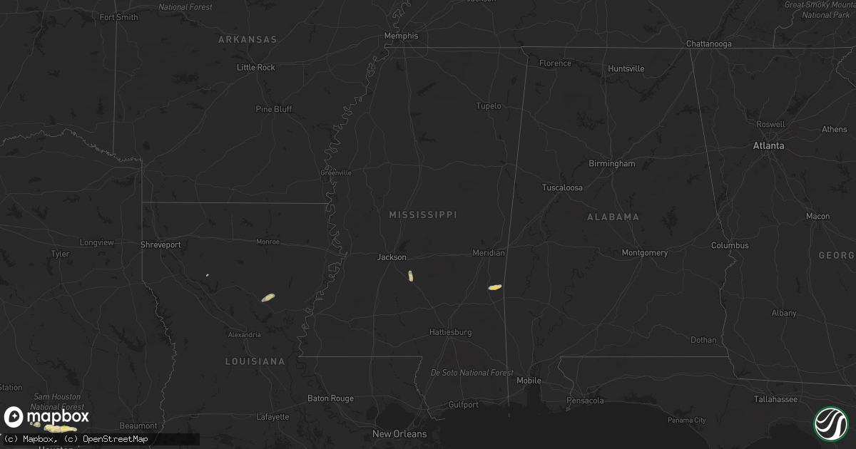 Hail map in Mississippi on May 3, 2019