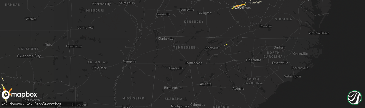 Hail map in Tennessee on May 3, 2019