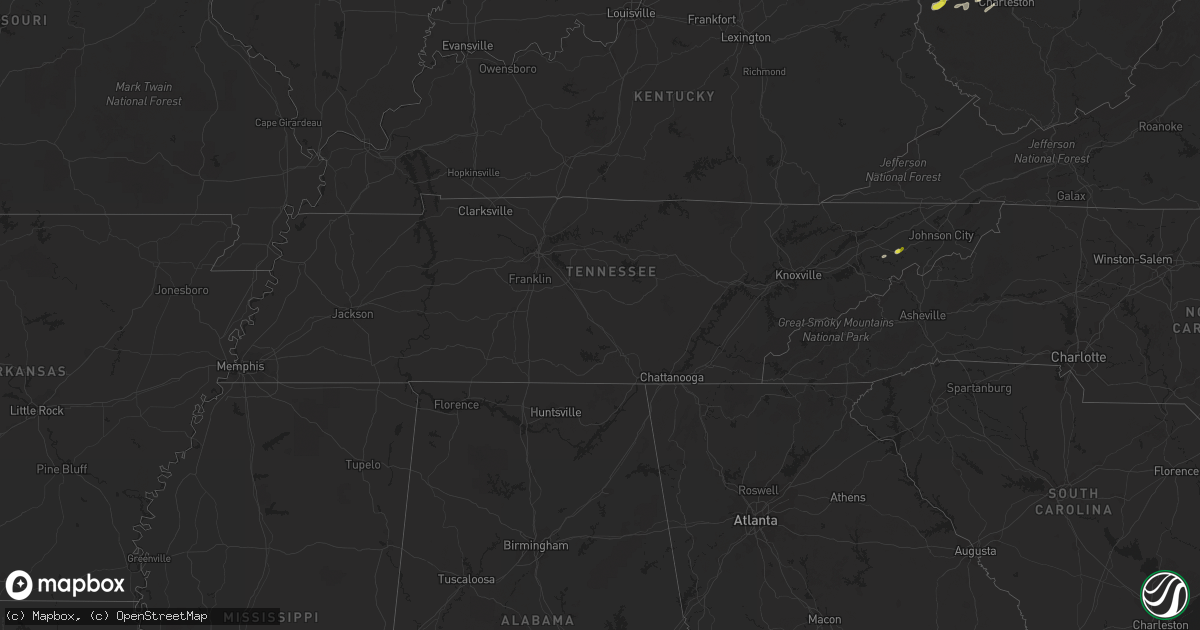 Hail map in Tennessee on May 3, 2019