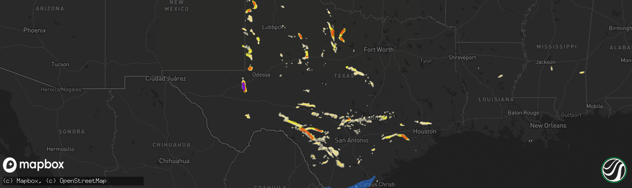 Hail map in Texas on May 3, 2019