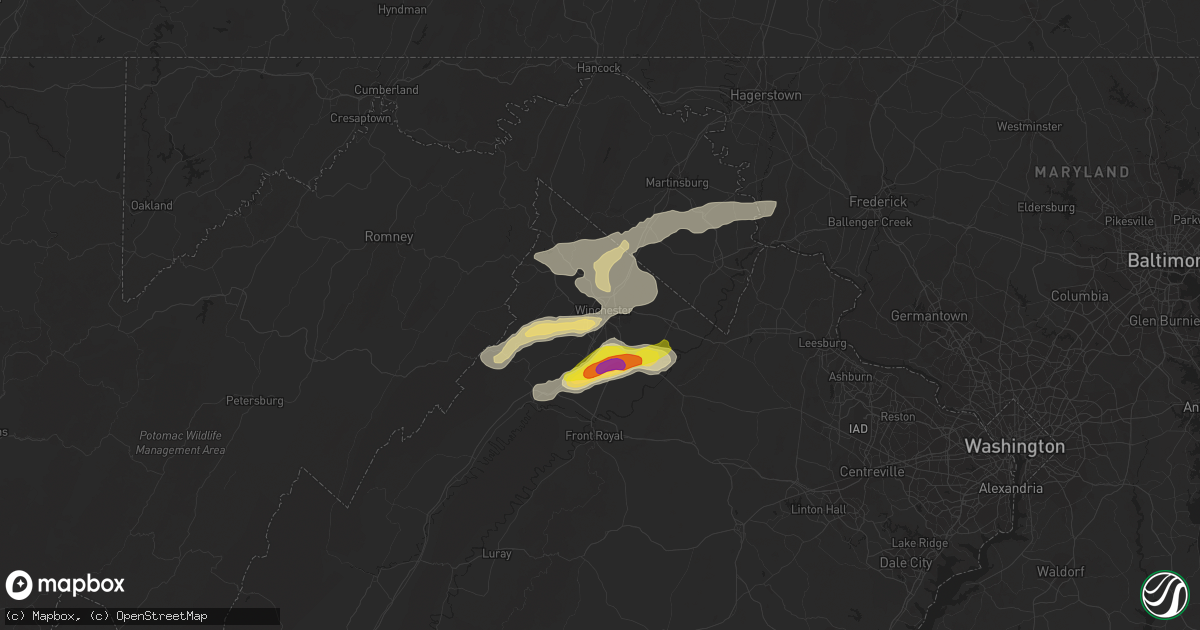 Hail map in Winchester, VA on May 3, 2019