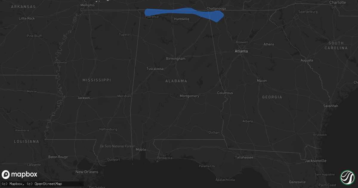 Hail map in Alabama on May 3, 2020