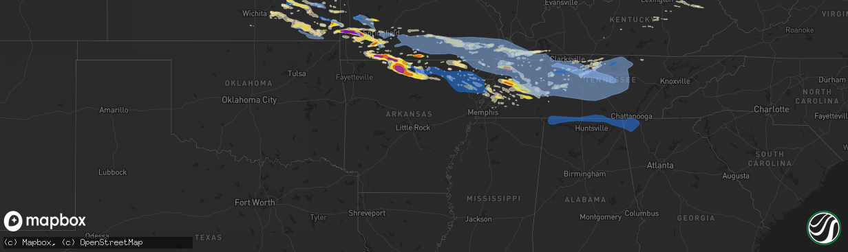 Hail map in Arkansas on May 3, 2020