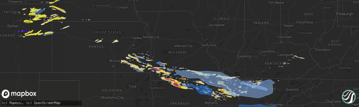 Hail map in Missouri on May 3, 2020