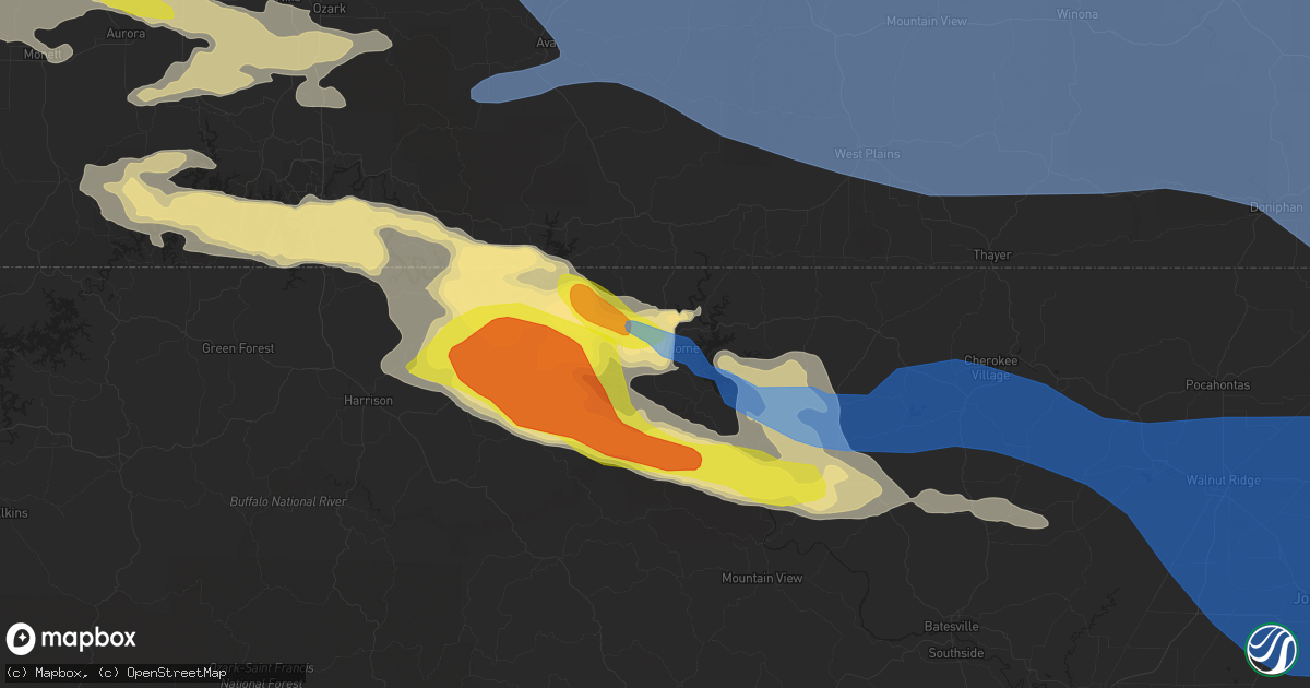 Hail map in Mountain Home, AR on May 3, 2020