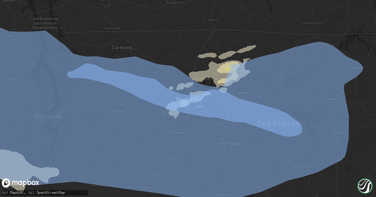 Hail map in Nashville, TN on May 3, 2020