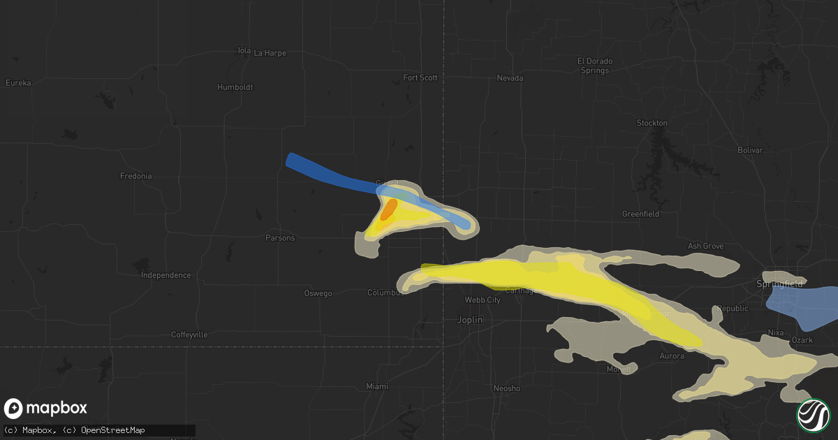 Hail map in Pittsburg, KS on May 3, 2020