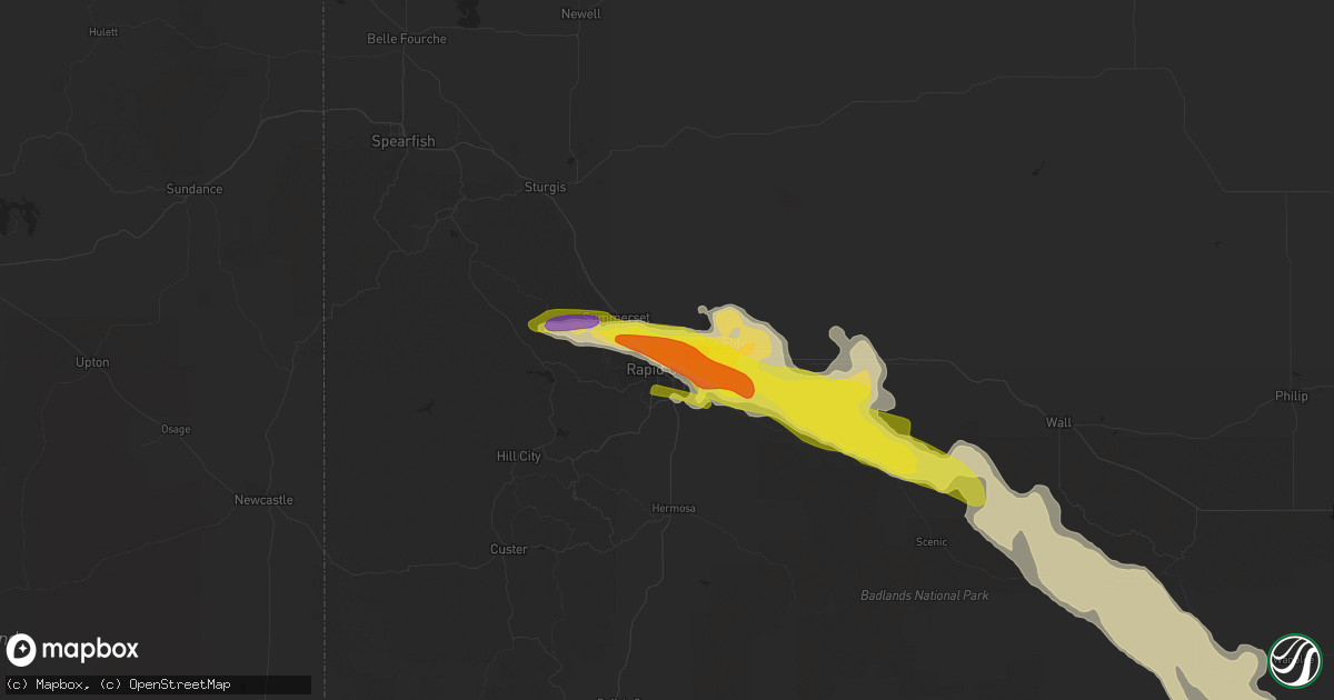 Hail map in Rapid City, SD on May 3, 2020