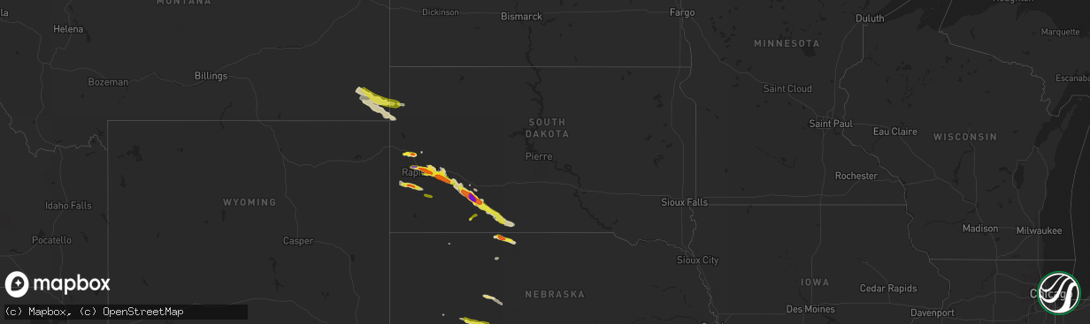 Hail map in South Dakota on May 3, 2020
