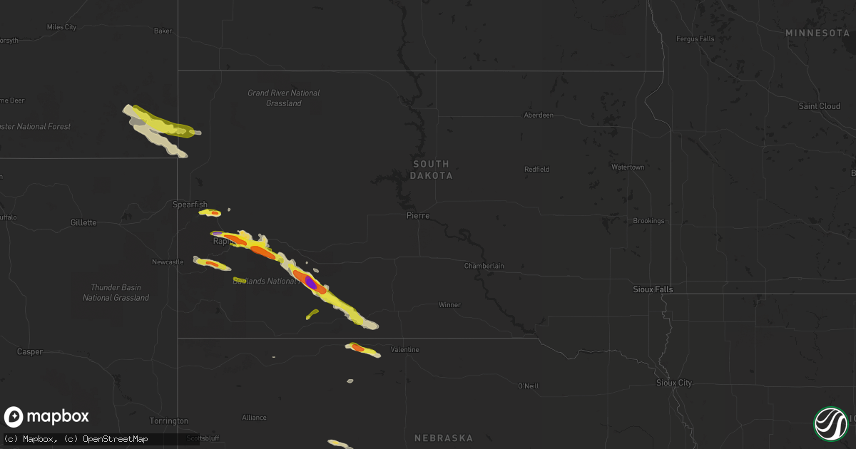 Hail map in South Dakota on May 3, 2020