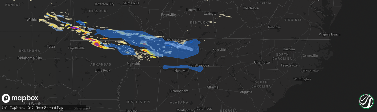 Hail map in Tennessee on May 3, 2020