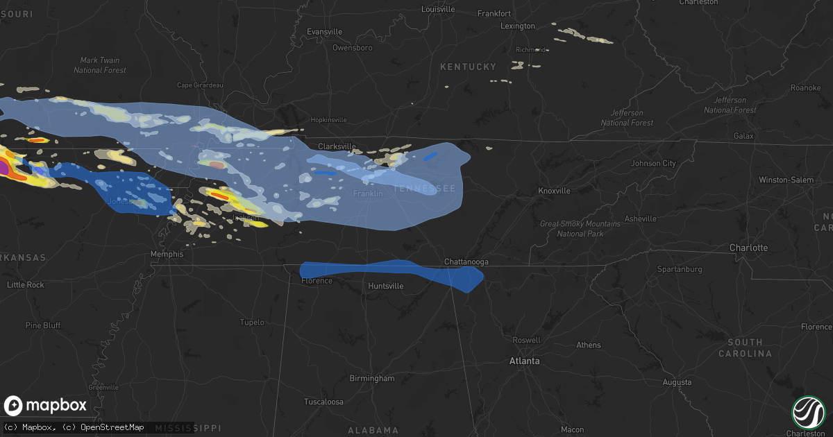 Hail map in Tennessee on May 3, 2020