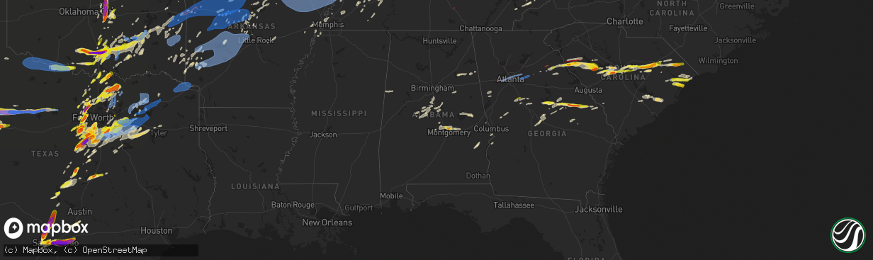 Hail map in Alabama on May 3, 2021