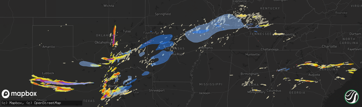 Hail map in Arkansas on May 3, 2021