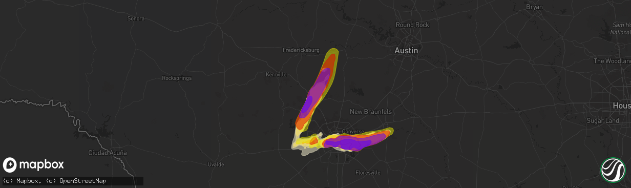 Hail map in Boerne, TX on May 3, 2021