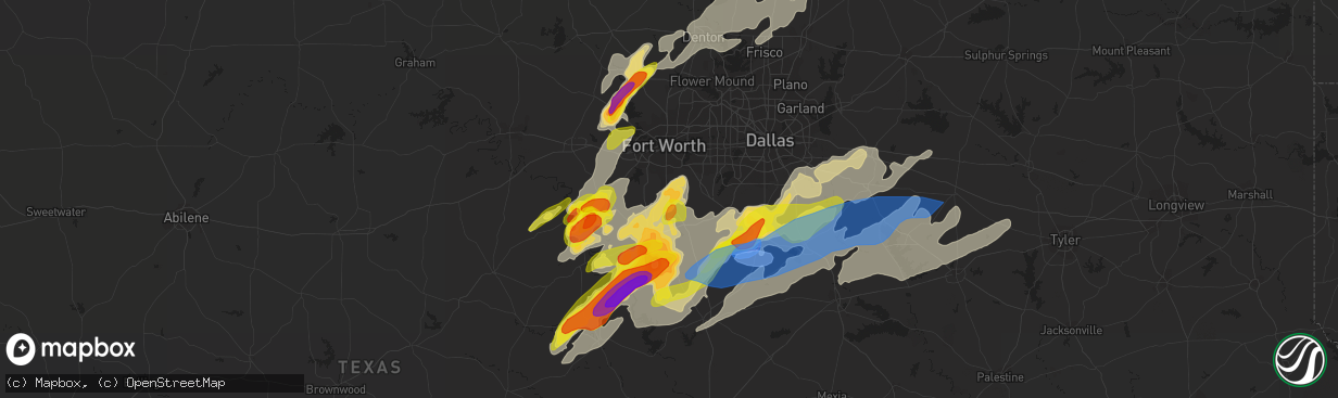 Hail map in Burleson, TX on May 3, 2021