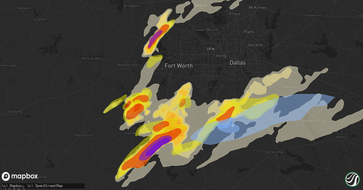 Hail map in Burleson, TX on May 3, 2021