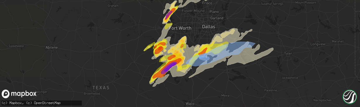 Hail map in Cleburne, TX on May 3, 2021