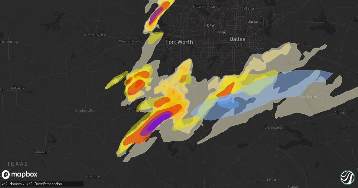 Hail map in Cleburne, TX on May 3, 2021