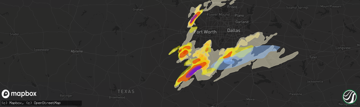 Hail map in Granbury, TX on May 3, 2021