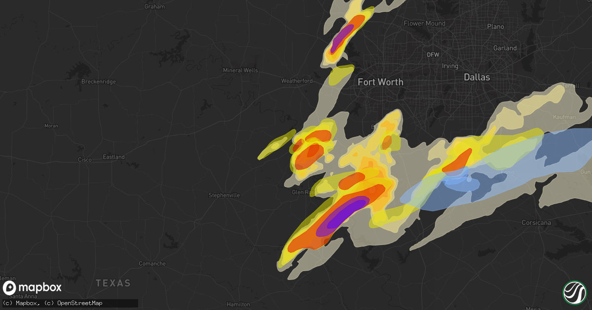 Hail map in Granbury, TX on May 3, 2021