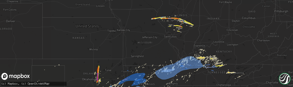 Hail map in Missouri on May 3, 2021