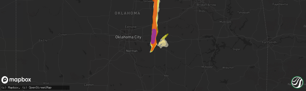 Hail map in Shawnee, OK on May 3, 2021