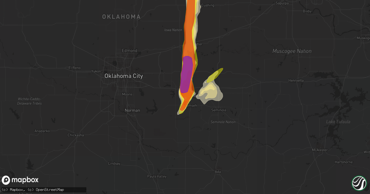 Hail map in Shawnee, OK on May 3, 2021