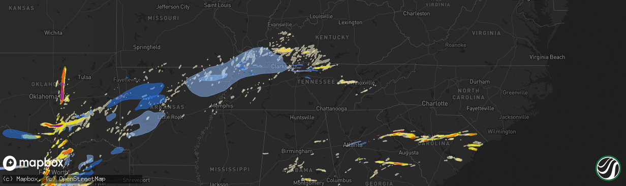 Hail map in Tennessee on May 3, 2021