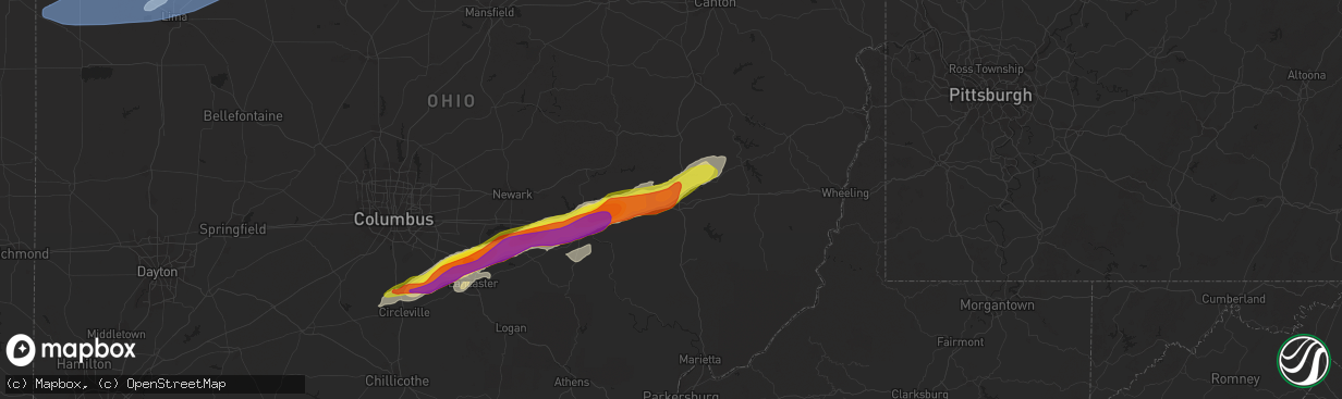 Hail map in Cambridge, OH on May 3, 2022