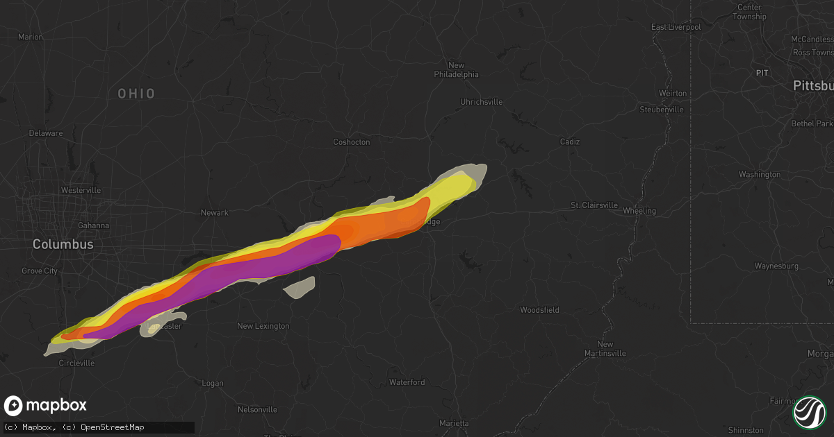 Hail map in Cambridge, OH on May 3, 2022