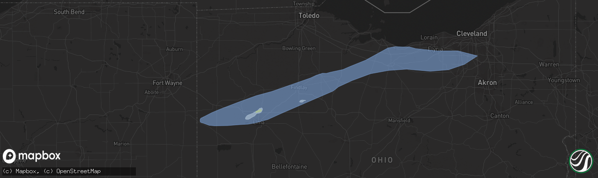 Hail map in Findlay, OH on May 3, 2022