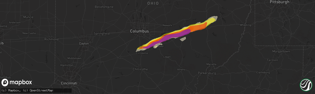 Hail map in Lancaster, OH on May 3, 2022