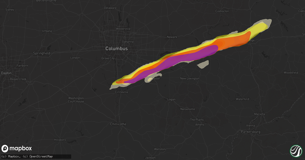 Hail map in Lancaster, OH on May 3, 2022