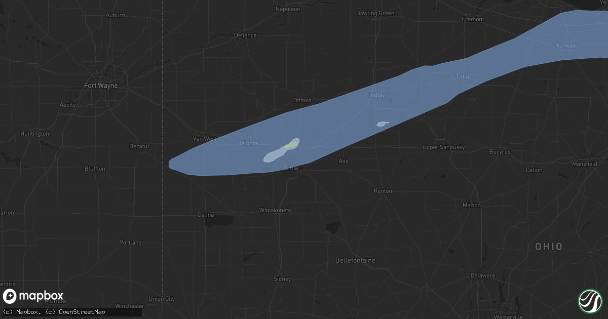 Hail map in Lima, OH on May 3, 2022