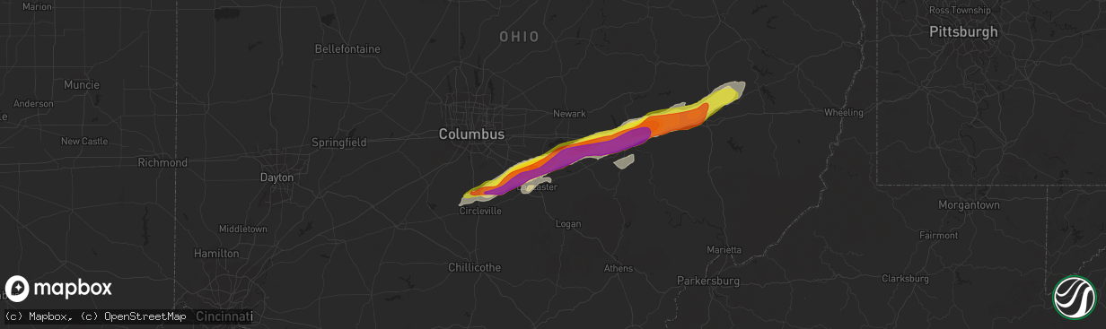 Hail map in Pleasantville, OH on May 3, 2022