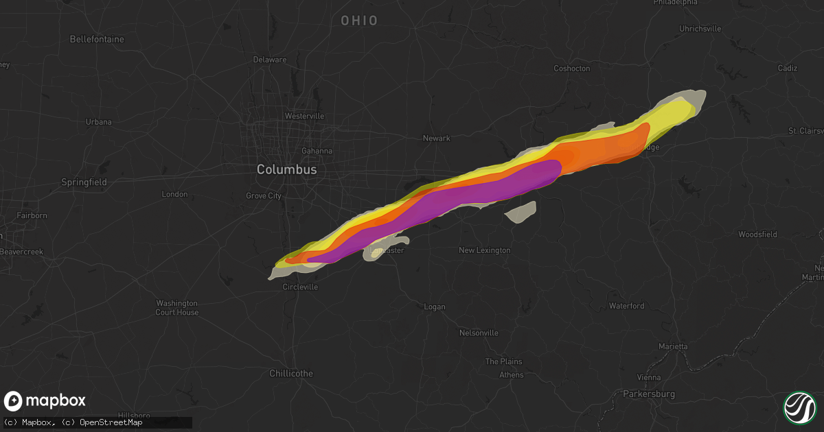 Hail map in Pleasantville, OH on May 3, 2022